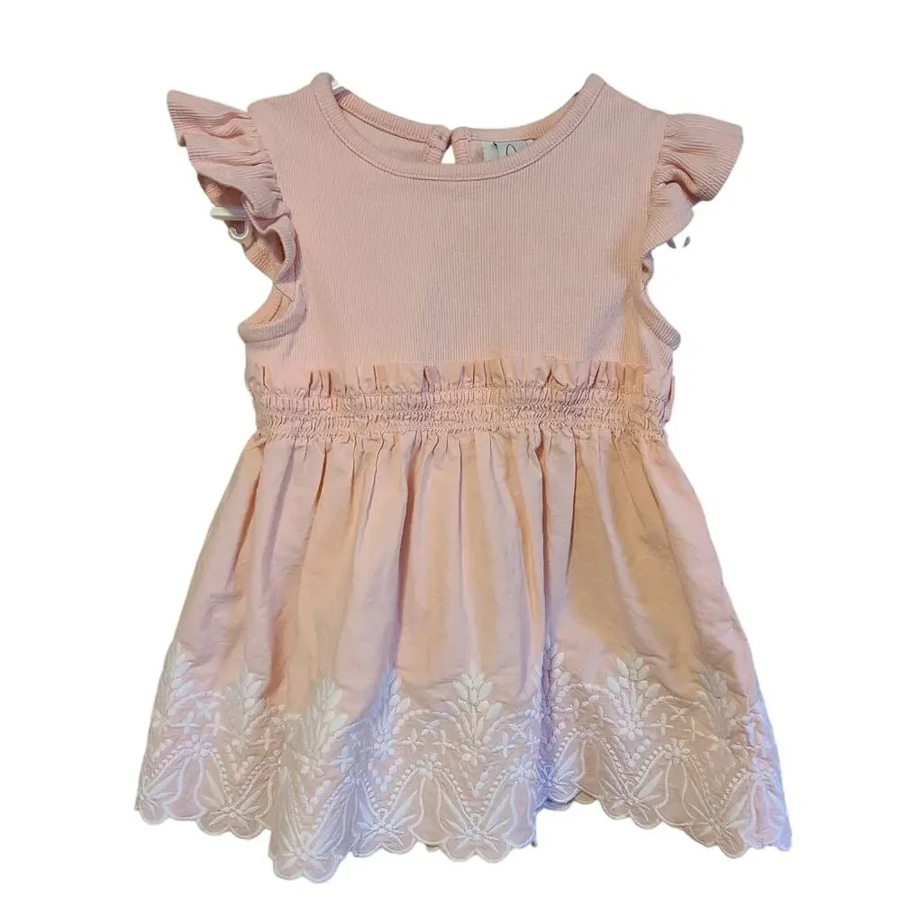 Joie Dress Girls 2T Floral Embroidered Ruffle Sleeve Pink Soft Girl Coquette